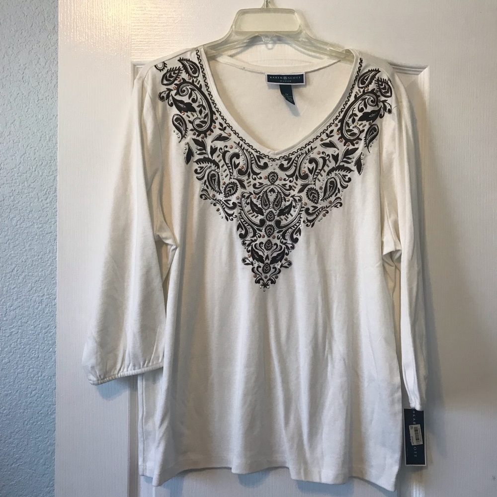 Karen Scott Embroidered Long Sleeve